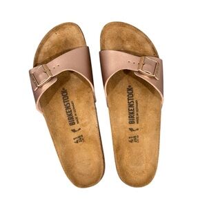 Birkenstock Madrid Birko-Flor Copper Sandals Metallic Pink Size 41 Narrow Fit